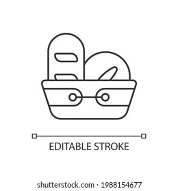 Bread basket linear icon. Container for storing bakery products. Specialy designed equipment. Thin line customizable illustration. Contour symbol. Vector isolated outline drawing. Editable stroke