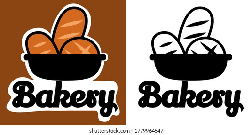 Bread basket logo vector. Bakery emblem design on dark brown background