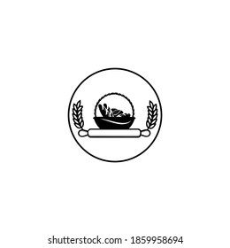 Logo de la cesta de pan - ilustración vectorial. Diseño de emblemas de panadería, icono o símbolo para el restaurante de menú de diseño, club de cocina, estudio de comida o cocina casera.