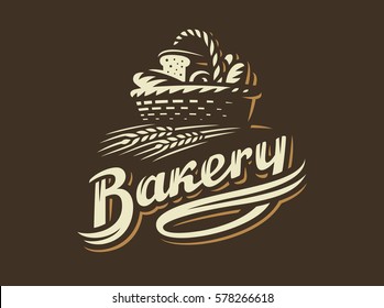 Bread basket logo - vector illustration. Bakery emblem design on dark background
