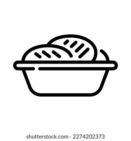 Bread in basket outline icon. Wicker Basket Full with Bread. Food healthy breakfast. Vector Illustration.