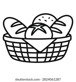 Bread basket with various loaves line art vector illustration rustic bakery shop icon