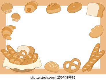 bread basket with various types of little cute bread theme frame, vector illustration