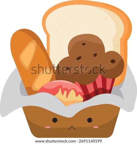 Bread basket vector illustration with warm tone and cozy feel. Perfect for bakery, cafe, food packaging, and culinary design projects. Editable and scalable for design use.