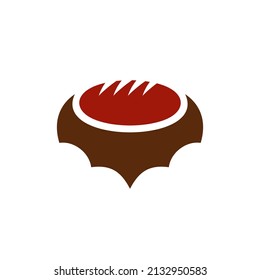 Bread and bat combination in white background, flat minimalist vector logo design editable