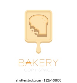 Bread Bite Letter B Shape And Wood Tray Logo Icon Design Illustration Isolated On White Background With Bakery Text And Copy Space