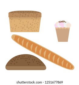 Bread black and white , rye and wheat bread icon set vector illustration