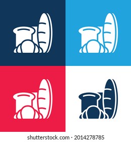 Juego de iconos mínimo de cuatro colores azul y rojo de pan