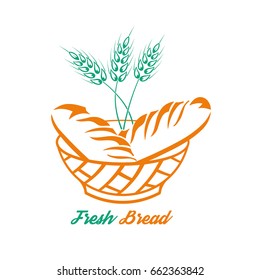 Bread in a bowl and a grain cereal.Concept fresh product.Logo. A vector illustration for a sign, labels, emblems