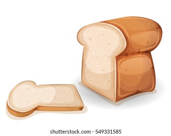 Bread Or Brioche With Slice/
Illustration of a cartoon bread with one slice cut