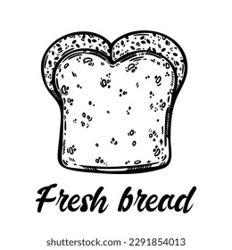 Bread brioche vector icon. Organic grain baked goods. Half a loaf for breakfast. Fresh yeast pastry with sesame seeds, soft dough. Food sketch isolated on white. Clipart for menu, packaging, posters