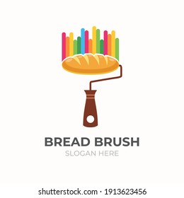 Bread Brush Logo Illustration. Paint Brush Logo with Rainbow, Isolated on White Background