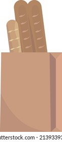 Pan de pan pan francés con bolsa de papel. Ilustración del vector 