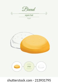 Bread, bun. Banner with illustration, organic food icons and beautiful frames. Realistic vector illustration with a sketch. 