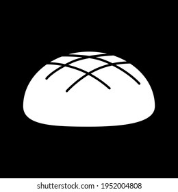 Bread bun dark mode glyph icon. Homemade artisan loaf. Staple food. Bakery and pastry product. Grocery and foodsuff. White silhouette symbol on black space. Vector isolated illustration