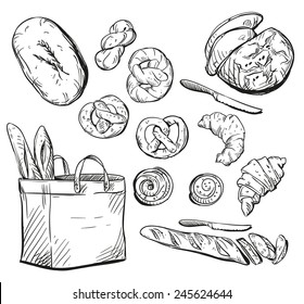 Bread. Buns. Baking. Vector illustration. 