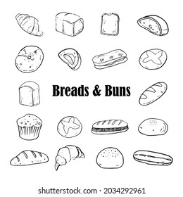 Bread and Buns Sketch drawing Black and White 
