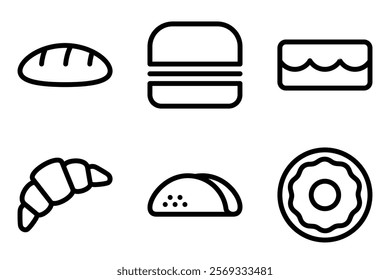 bread, burger, cake, croissant, taco and doughnut icons