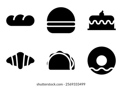 bread, burger, cake, croissant, taco and doughnut icons