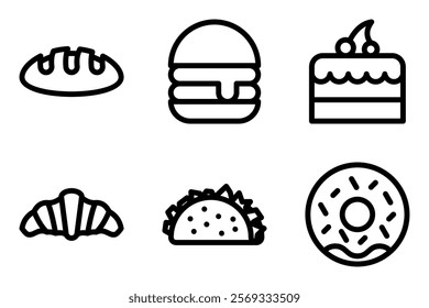 bread, burger, cake, croissant, taco and doughnut icons