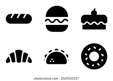 bread, burger, cake, croissant, taco and doughnut icons