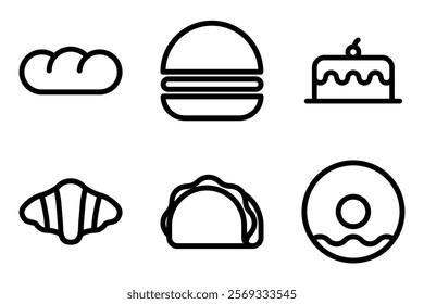 bread, burger, cake, croissant, taco and doughnut icons