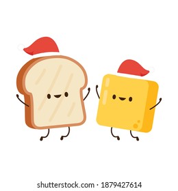 Bread and Butter character design. bread vector. Santa hat vector.