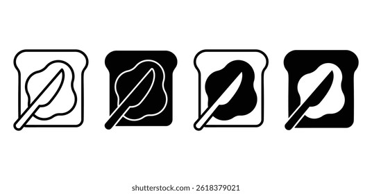 Pão com ícone de manteiga Definir cor preta e branca Vetor Design Illustration