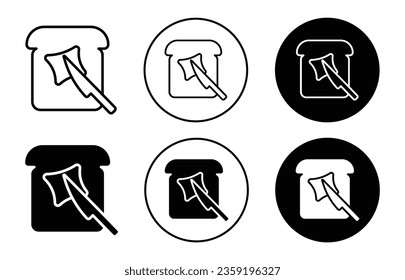 Pan con juego de iconos de mantequilla. cuchillo de mantequilla de cacahuete sobre el símbolo vector de la rebanada de pan en un estilo relleno y delineado negro.