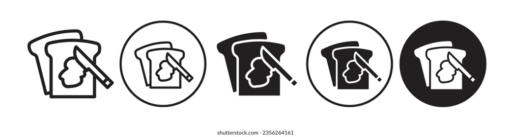 Bread with butter icon. toast or sandwich slice with jam spread on top of the bread with the help of knife symbol. Vector set of morning breakfast meal. 