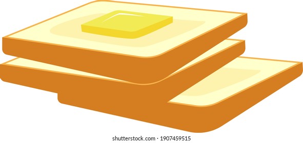 Bread with butter, illustration, vector on a white background.