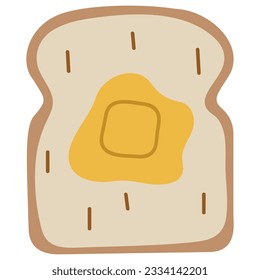 Bread with butter on top single 4 cute on a white background, vector illustration.