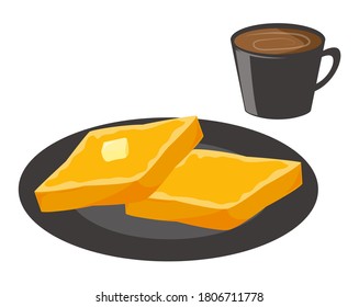 Bread with butter. Vector illustration of toast