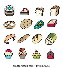 Bread and cake icon. thin line. flat design bakery concept. vector, illustration.