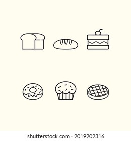 Bread and Cake Outline Simple Icon Pack in EPS 10.  can be use for confectionery store, bakery shop, logo, cafe, restaurant, sweet pattern, and packaging paper