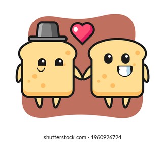 Caricatura de pan pareja de personajes con gesto de enamorarse, diseño de estilo lindo para camiseta, pegatina, elemento logo