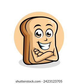 Caricatura de pan de caricatura Brazo cruzado de mascota feliz Ilustración de mascota, Vector Clipart