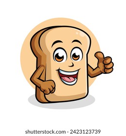 Bread Cartoon Character Giving Thumb up Happy Mascot Illustration, Vector Clipart