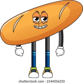 Un personaje de caricatura sobre el pan en una ilustración de fondo blanco