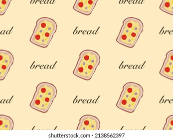 bread cartoon character seamless pattern on yellow background.