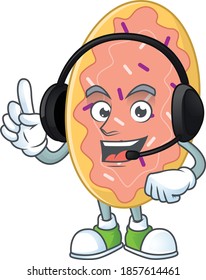 Bread cartoon character style speaking with friends on headphone. Vector illustration