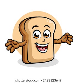 Bread Cartoon Character Surprising Pose Happy Mascot Illustration, Vector Clipart