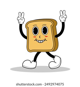 Bread cartoon character vector illustration. Toast bread mascot design concept