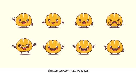 bread cartoon. food vector illustration. with different faces and expressions. cute cartoon