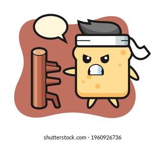 Bread cartoon illustration as a karate fighter, cute style design for t shirt, sticker, logo element