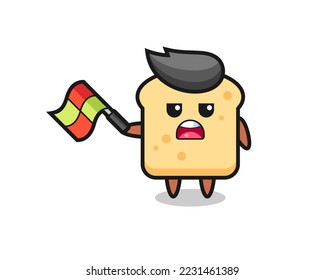 bread cartoon as the line judge hold the flag up at a 45 degree angle , cute style design for t shirt, sticker, logo element