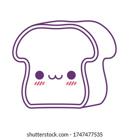 bread cartoon line style icon design, Kawaii food cute expression character funny and emoticon theme Vector illustration