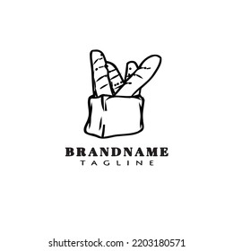icono del logo de la caricatura de pan plantilla linda ilustración del vector aislado negro