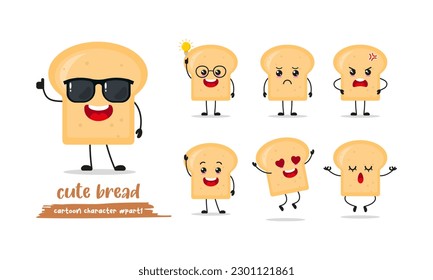 bread cartoon with many expressions. different loaf activity vector illustration flat design. smart bread for children story book.