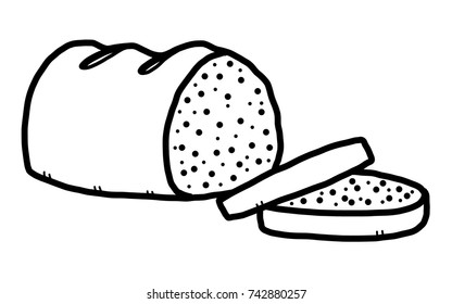 bread / cartoon vector and illustration, black and white, hand drawn, sketch style, isolated on white background.